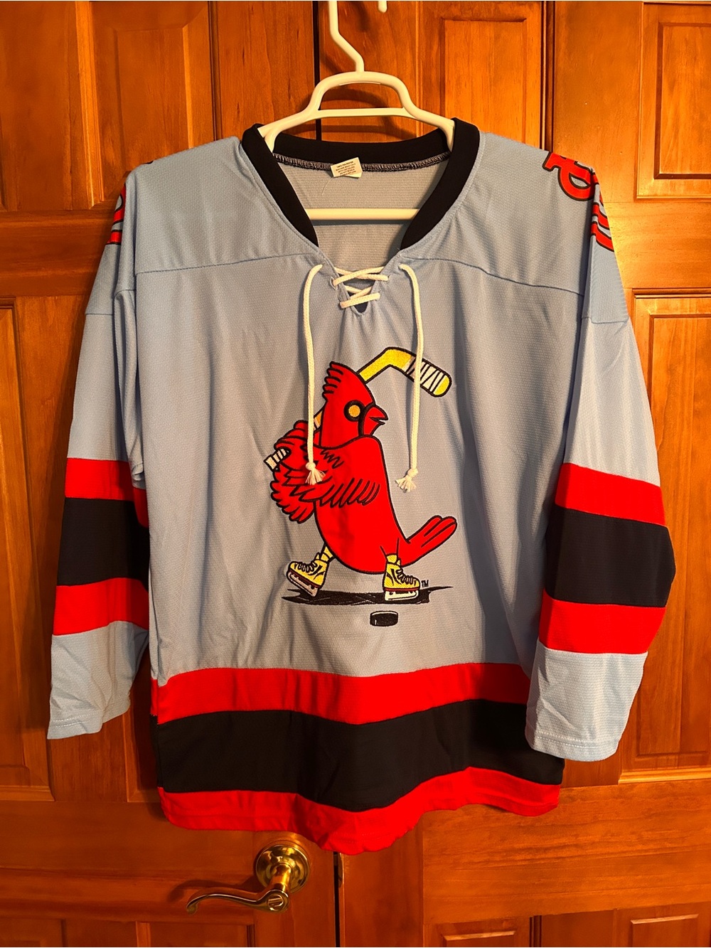Men's Light Blue Hockey Jersey with Red St Louis Cardinal Graphic